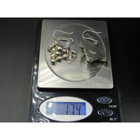 Sterling Silver Large Heavy Grape Cluster Rustic Earrings - Picture 6 of 6